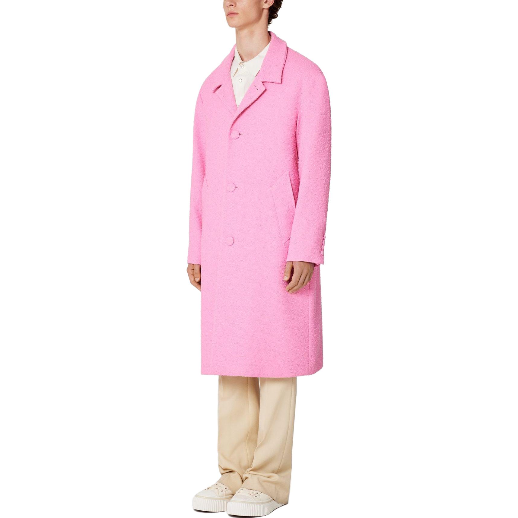 Shop AMI Paris Mantel Butang Panjang Sederhana Warna Pink Candy Wool Blend HCO003WV0001-661