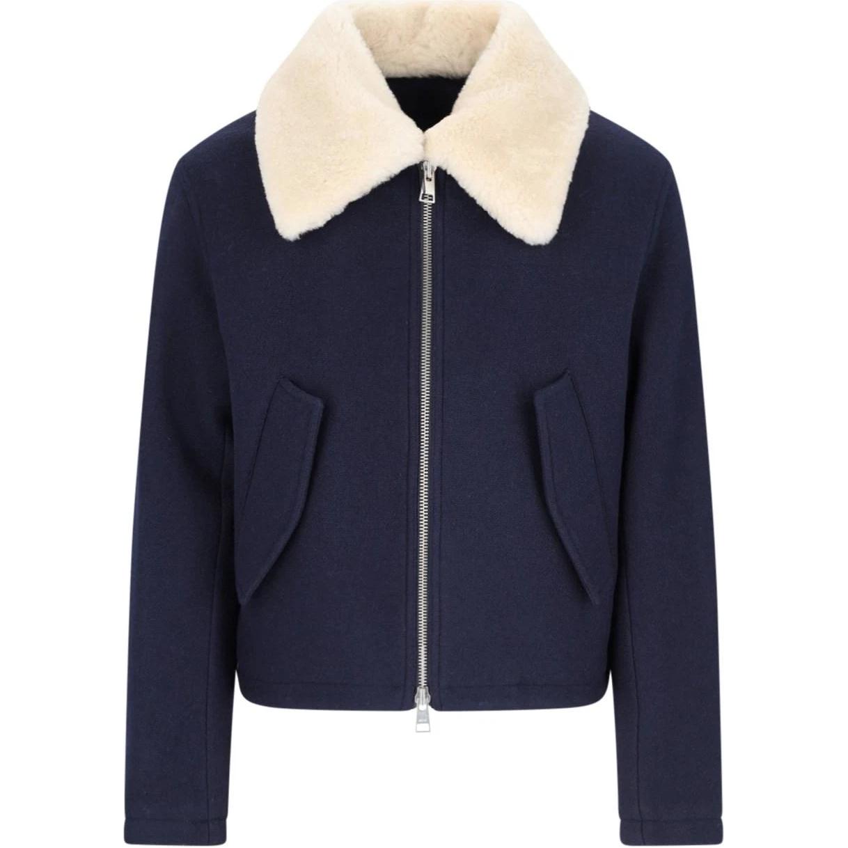 AMI PARIS  Colorblock Wool Bomber Jacket with Zipper - Blue HJK060WV0049-4011