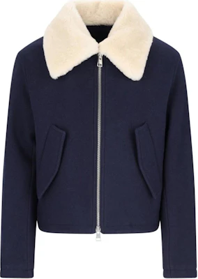 AMI PARIS 拼色羊毛拉鍊飛行夾克 - 藍色 HJK060WV0049-4011 Order AMI PARIS 拼色羊毛拉鍊飛行夾克 - 藍色 HJK060WV0049-4011