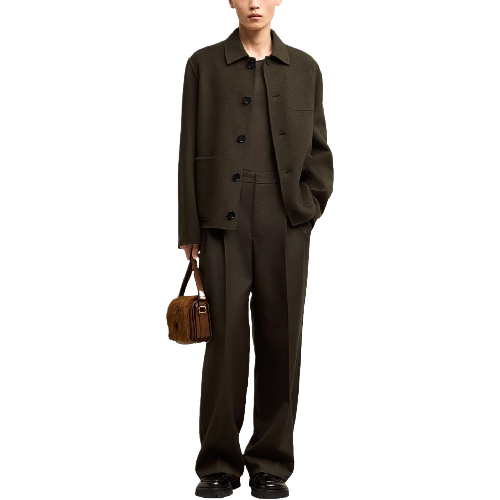 AMI Paris  Double-Sided Wool Long Sleeve Button-Up Jacket Coffee Brown. HJK268WV0022-BROWN 圖 3