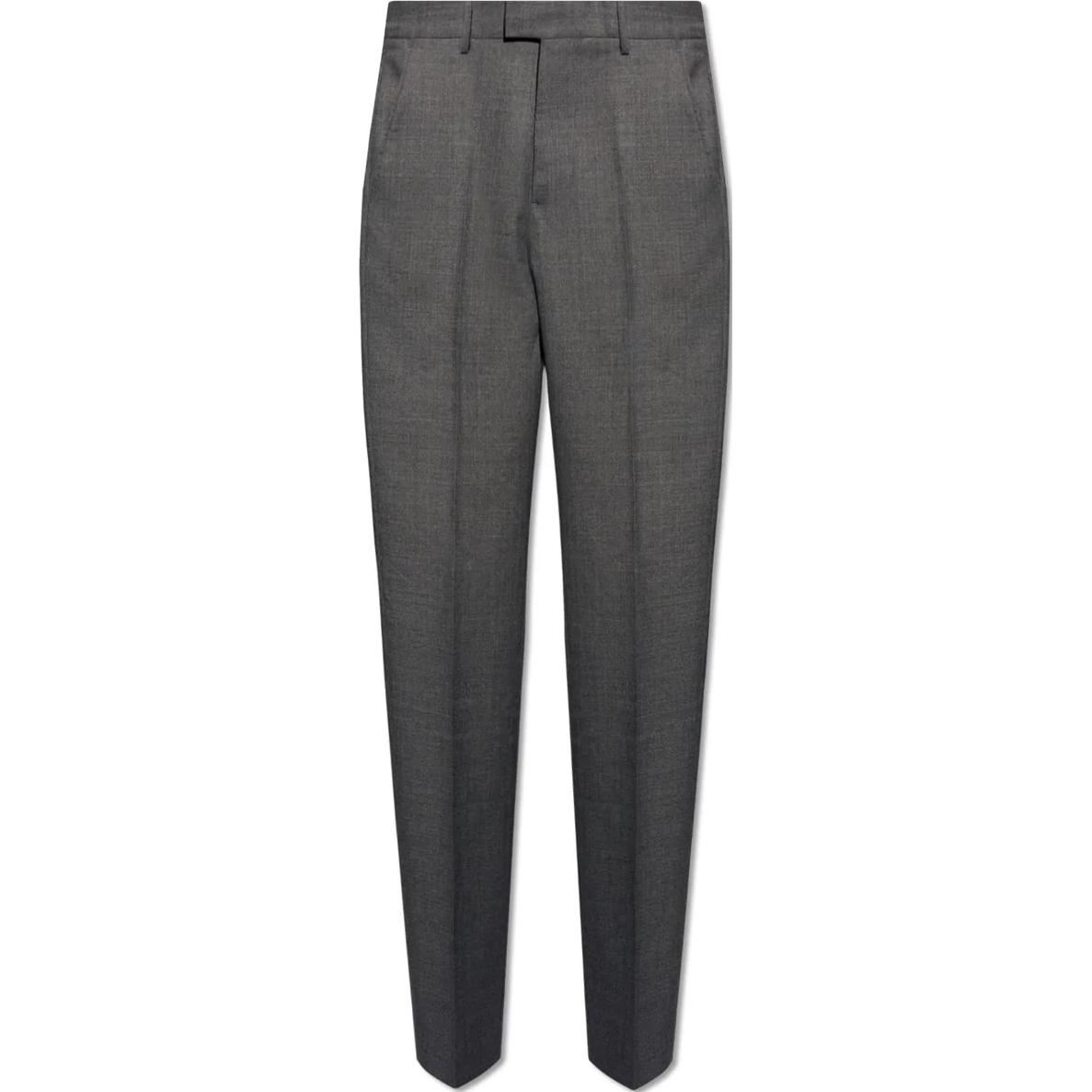 AMI PARIS  Gray Mid-Rise Slim-Fit Tapered Pleated Casual Pants. HTR008WV0043-055