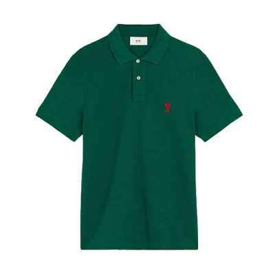 AMI PARIS Green Embroidered Logo Short Sleeve Polo Shirt. A21HJ207760-300