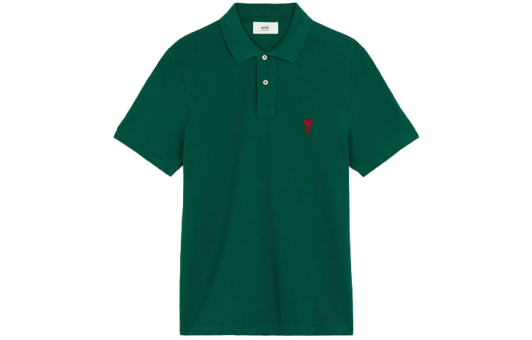 Order AMI PARIS Baju Polo Lengan Pendek Hijau dengan Logo Sulaman. A21HJ207760-300