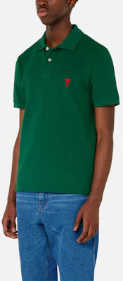 AMI PARIS Baju Polo Lengan Pendek Hijau dengan Logo Sulaman. A21HJ207760-300 Lookbook AMI PARIS Baju Polo Lengan Pendek Hijau dengan Logo Sulaman. A21HJ207760-300