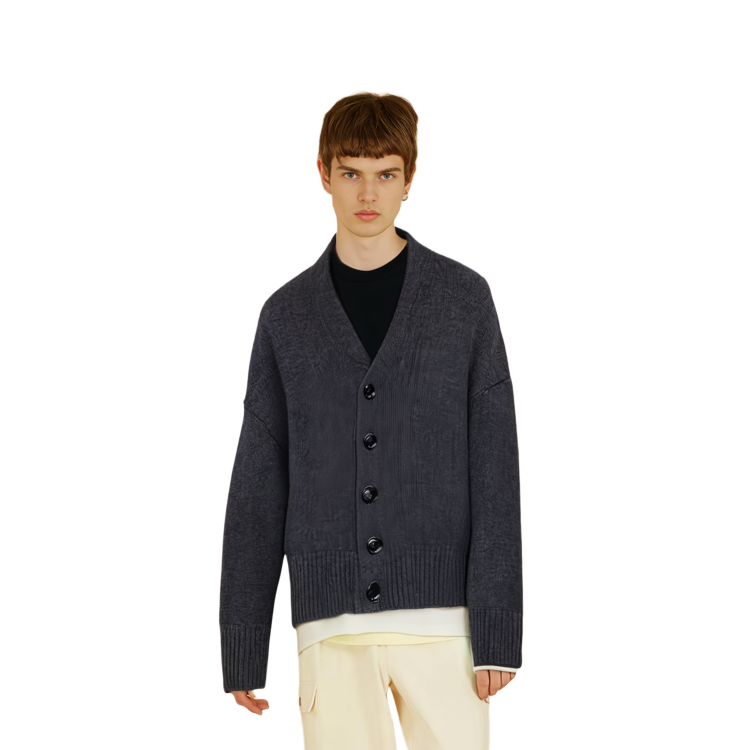 Shop アミ パリス グレー Vネック ボタンアップ ルーズ カーディガン セーター UKC110KN0028-055