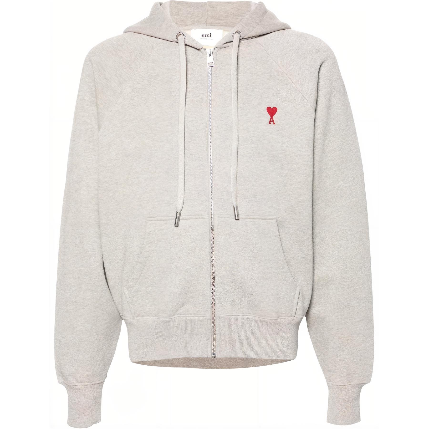 AMI PARIS  Heart Logo Embroidered Zip-Up Hoodie Jacket USW415747-0951