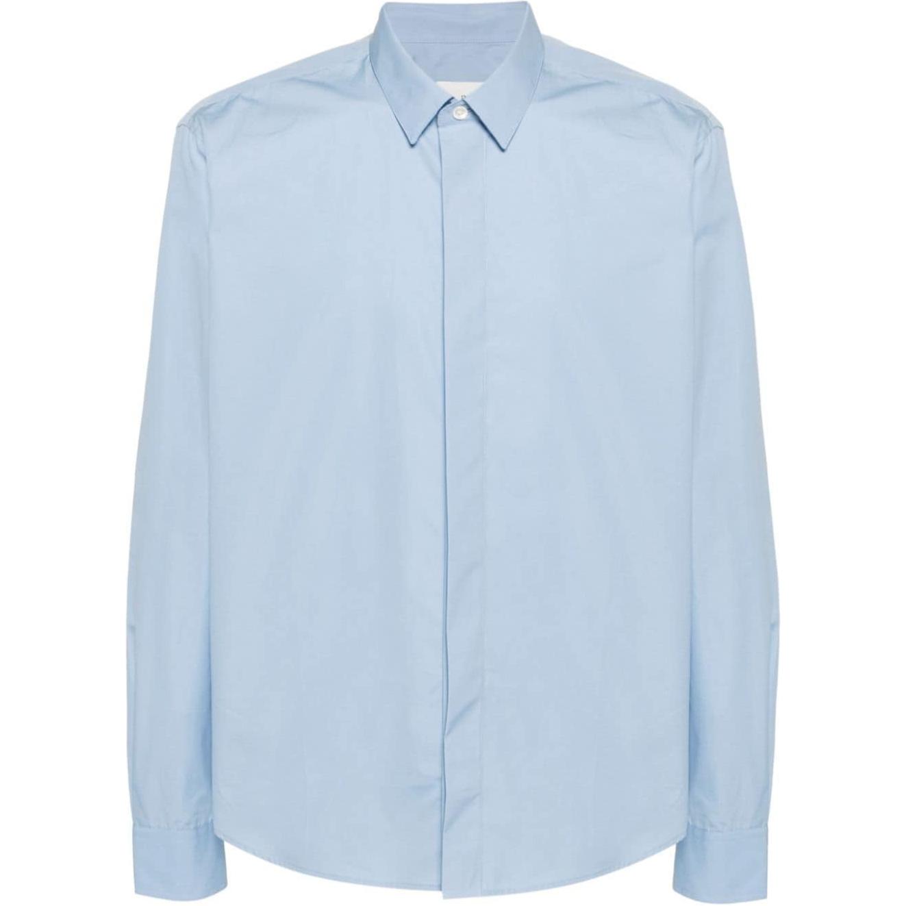 AMI PARIS  Light Blue Logo Embroidered Button-Up Long Sleeve Shirt USH150CO0063-484