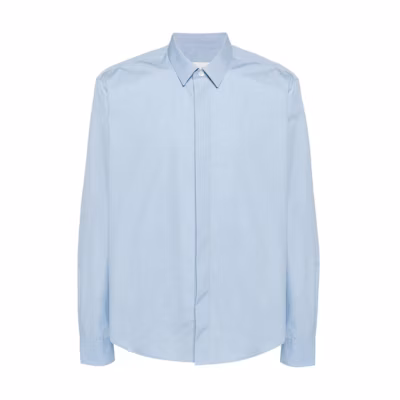 AMI PARIS Light Blue Logo Embroidered Button-Up Long Sleeve Shirt USH150CO0063-484