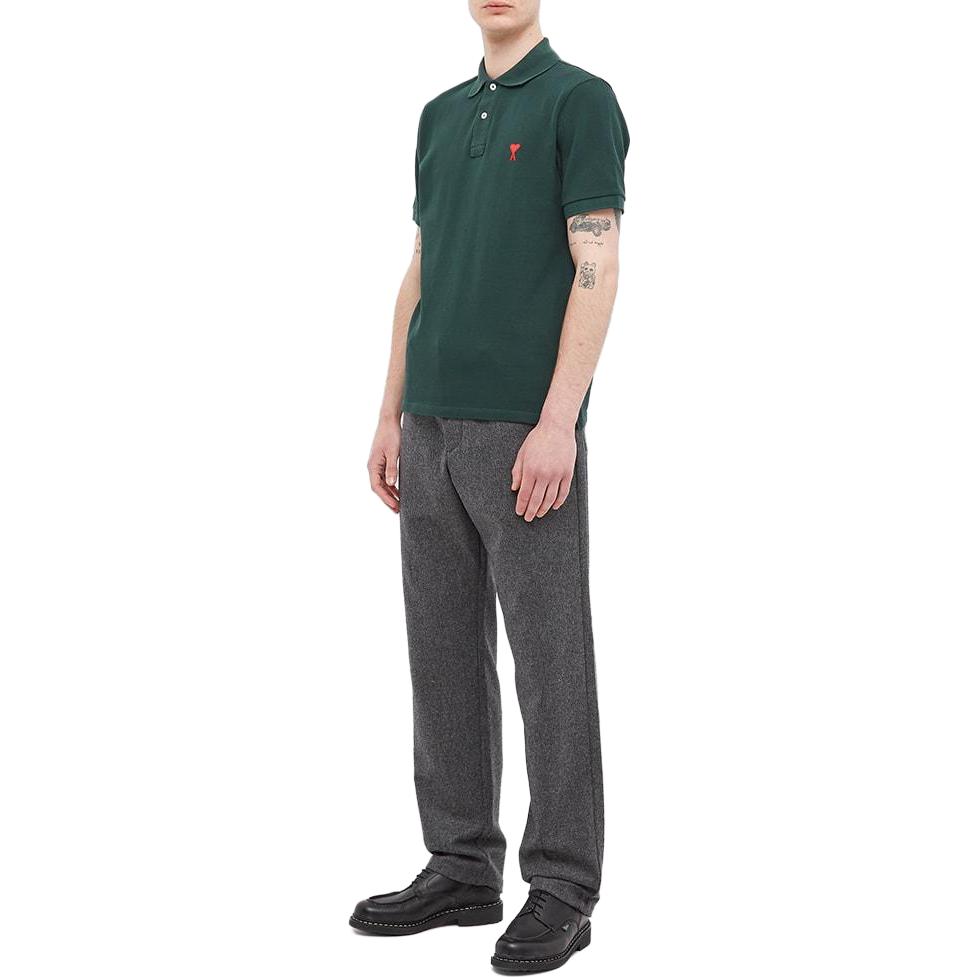 AMI Paris  Logo Embroidered Short Sleeve T-Shirt - Dark Green E22HPL001760311 圖 5