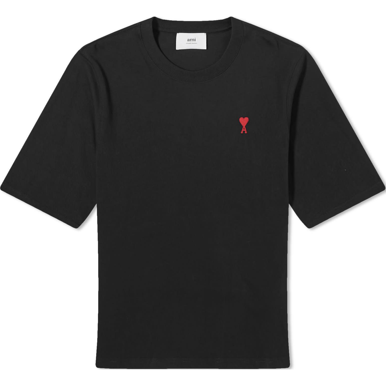 AMI PARIS  Loose Fit Heart Logo Embroidered Black T-Shirt BFUTS005726-001