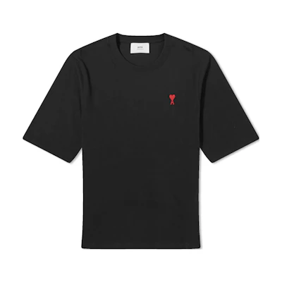 AMI PARIS Loose Fit Heart Logo Embroidered Black T-Shirt BFUTS005726-001