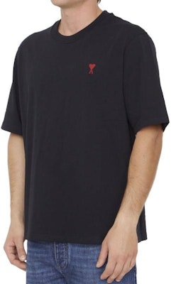 아미 파리 루즈핏 하트 로고 자수 블랙 티셔츠 BFUTS005726-001 1