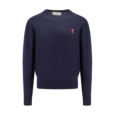 AMI Paris Navy Blue Heart Embroidered Crewneck Sweater. BFHKS111KN0025-430