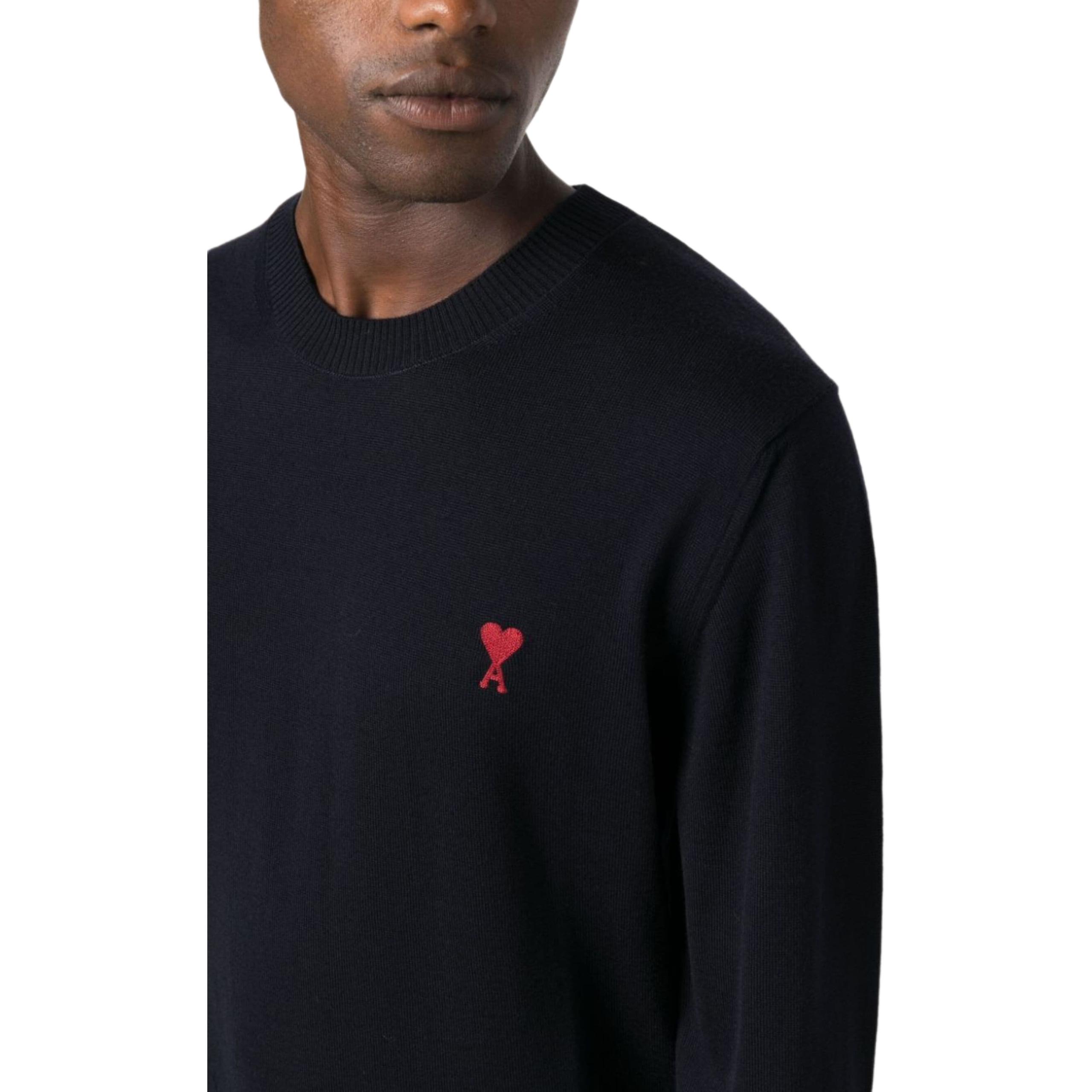 AMI Paris  Navy Blue Heart Embroidered Crewneck Sweater. BFHKS111KN0025-430 圖 6