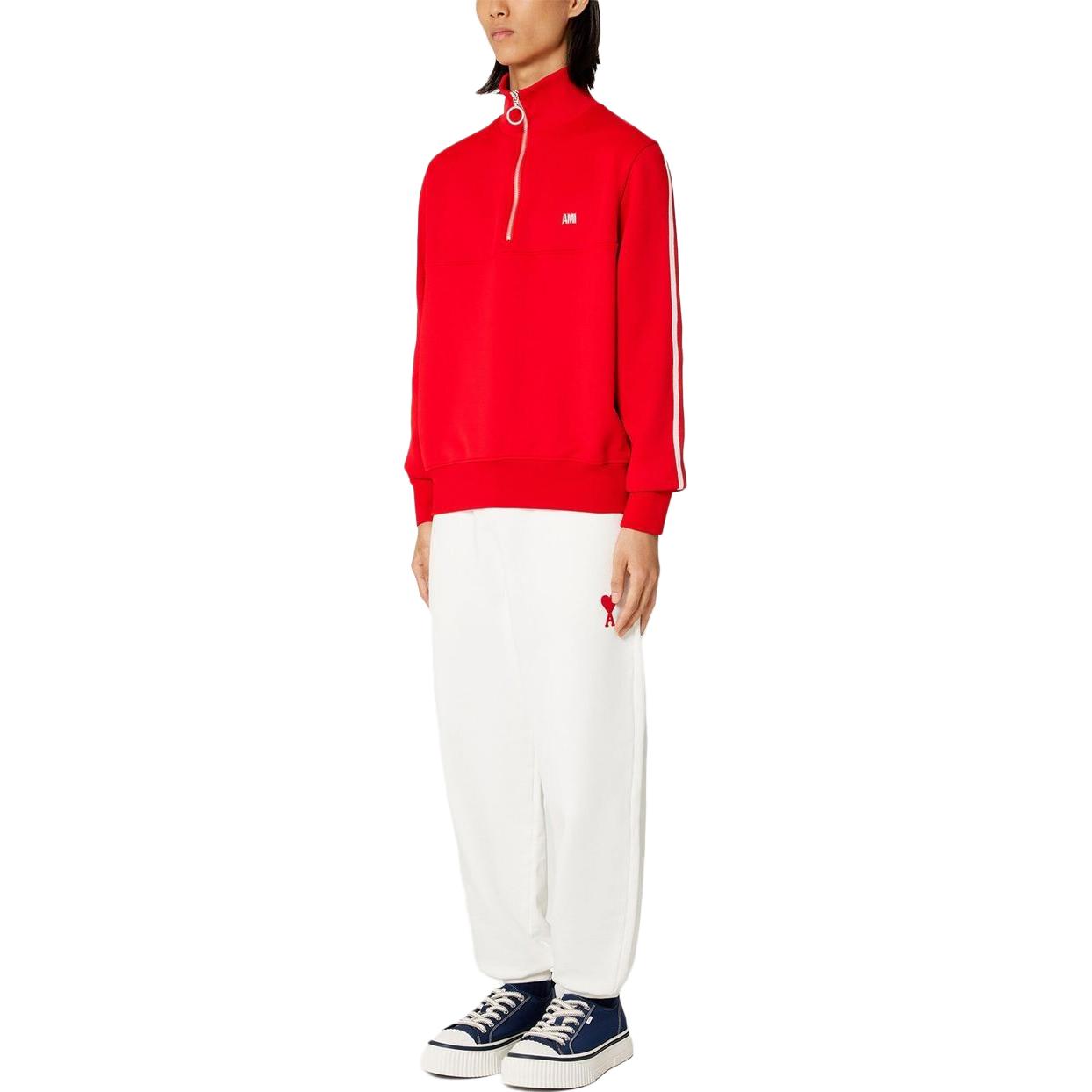 AMI PARIS  Navy Zip-Up Sweatshirt with Striped Trim & Logo Design HSW518JE0005-681 圖 3