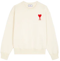 AMI PARIS Off-White Heart Logo Crewneck Sweatshirt. H20HJ034747-150 AMI PARIS Off-White Heart Logo Crewneck Sweatshirt. H20HJ034747-150