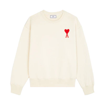 AMI PARIS Off-White Heart Logo Crewneck Sweatshirt. H20HJ034747-150