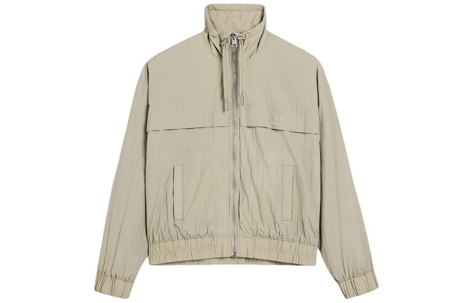 AMI PARIS  Short Outdoor Jacket with Stand Collar and Pocket Design in Olive. HJK051PA0009