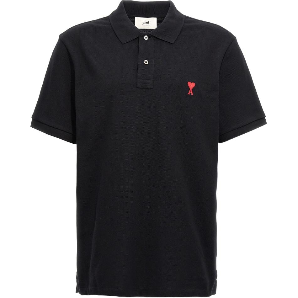 AMI Paris  Solid Color Heart Print Short-Sleeve Polo Shirt. BFUPL001760-001