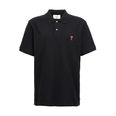 AMI Paris Solid Color Heart Print Short-Sleeve Polo Shirt. BFUPL001760-001