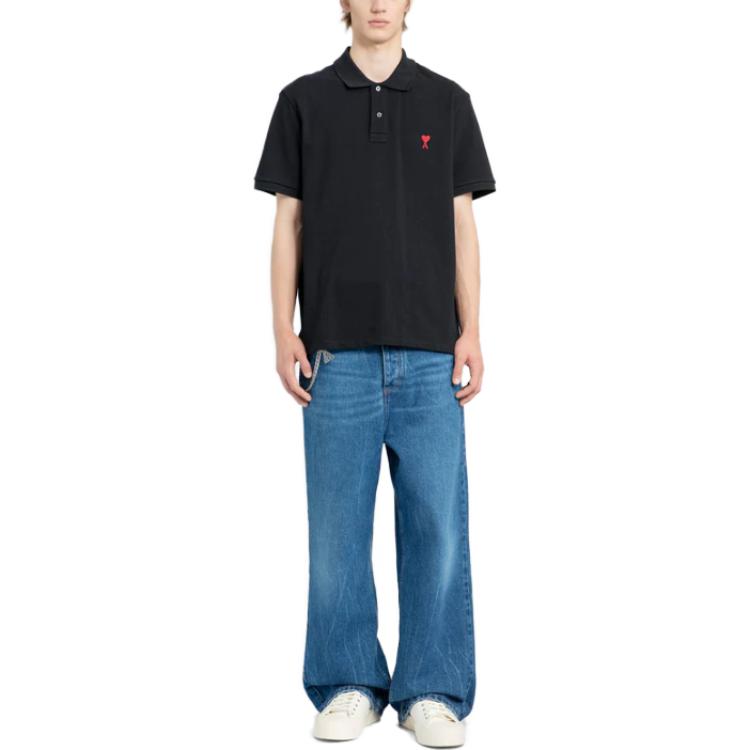 Shop AMI Paris Baju Polo Lengan Pendek Cetak Hati Warna Solid. BFUPL001760-001