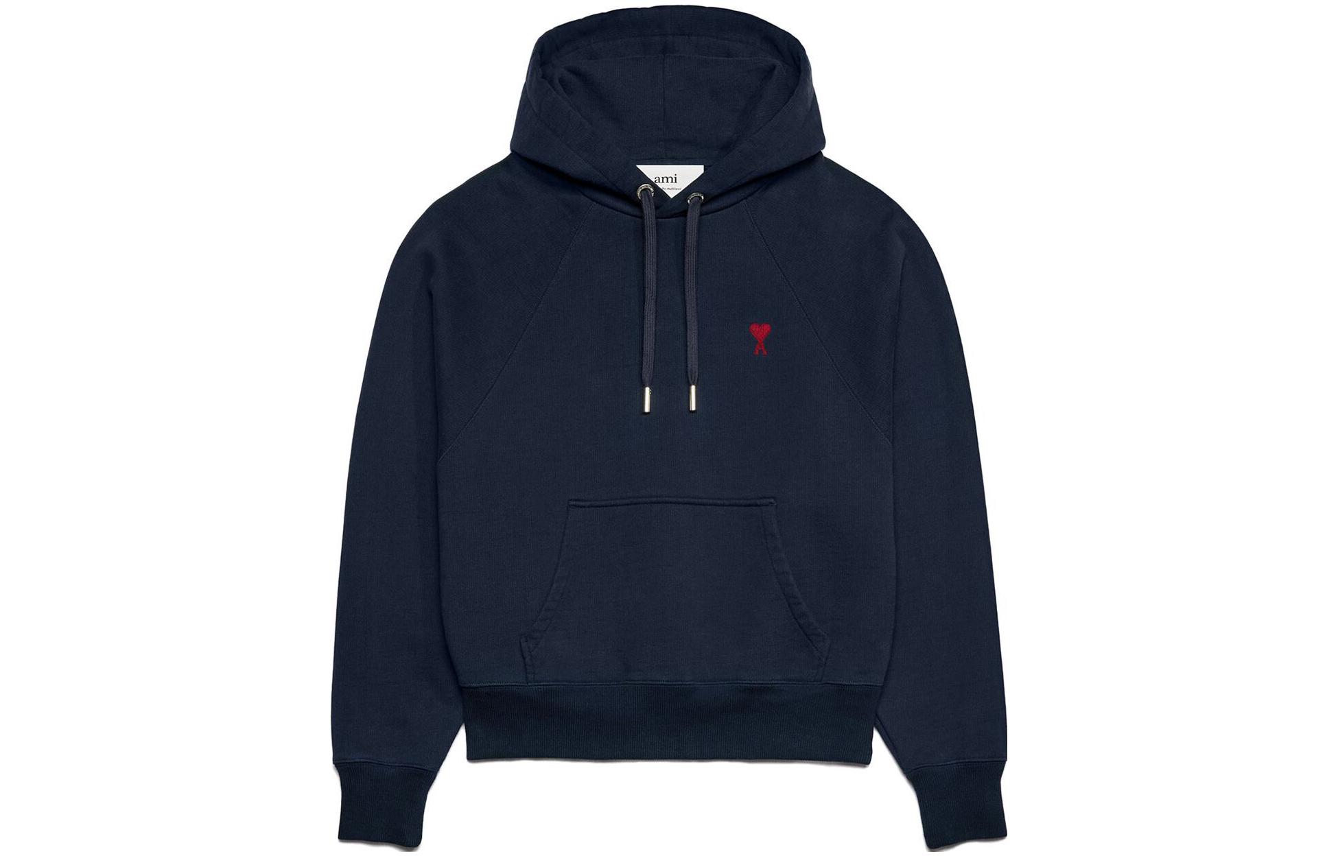 AMI PARIS  Solid Heart Embroidered Pullover Sweatshirt Deep Blue USW205747-430