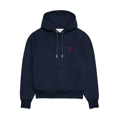 AMI PARIS Solid Heart Embroidered Pullover Sweatshirt Deep Blue USW205747-430