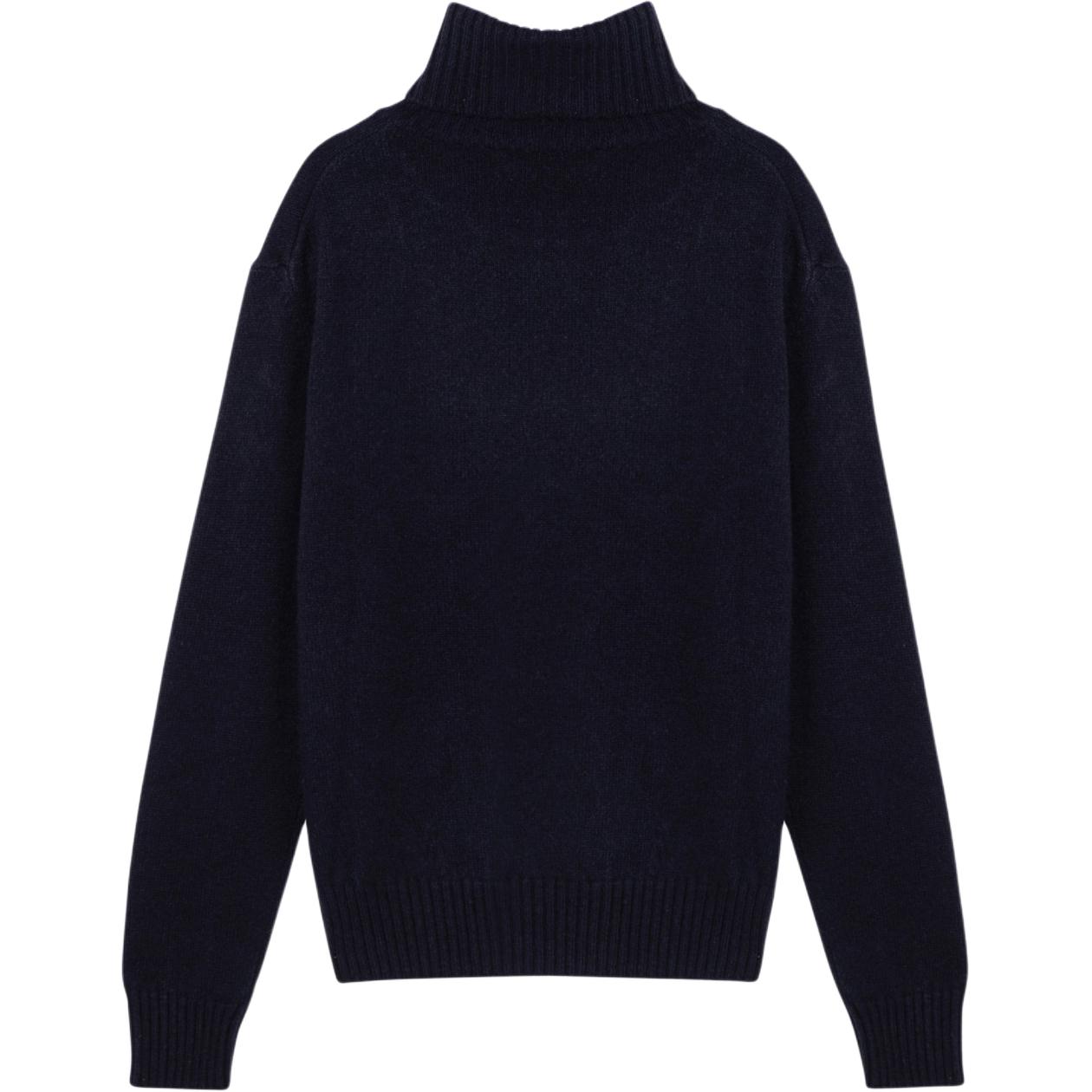 AMI Paris  Solid Navy Blue Turtleneck Slim Fit Sweater Long Sleeve HKS4570054011 圖 3