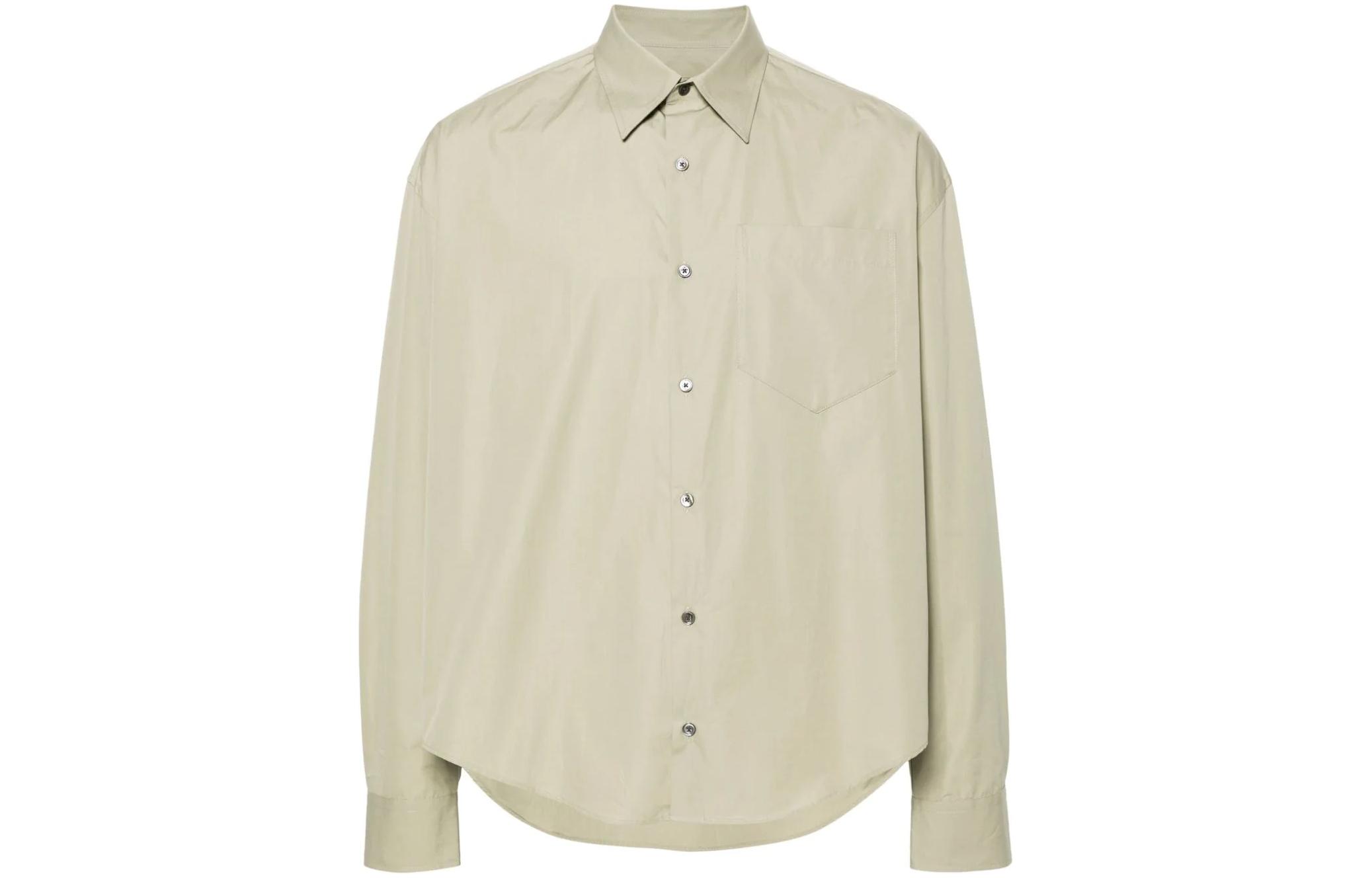 AMI PARIS  Solid Sage Green Long Sleeve Button-Up Shirt USH116CO0063-317