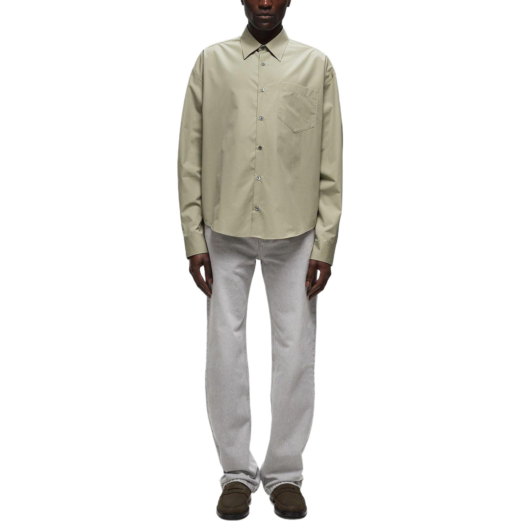 Lookbook アミパリス ソリッドセージグリーン 長袖ボタンアップシャツ USH116CO0063-317