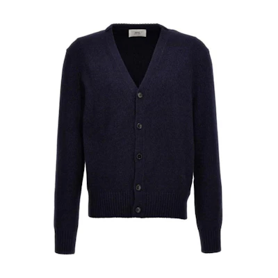 AMI PARIS Solid V-Neck Cardigan Sweater Blue HKC127005-430