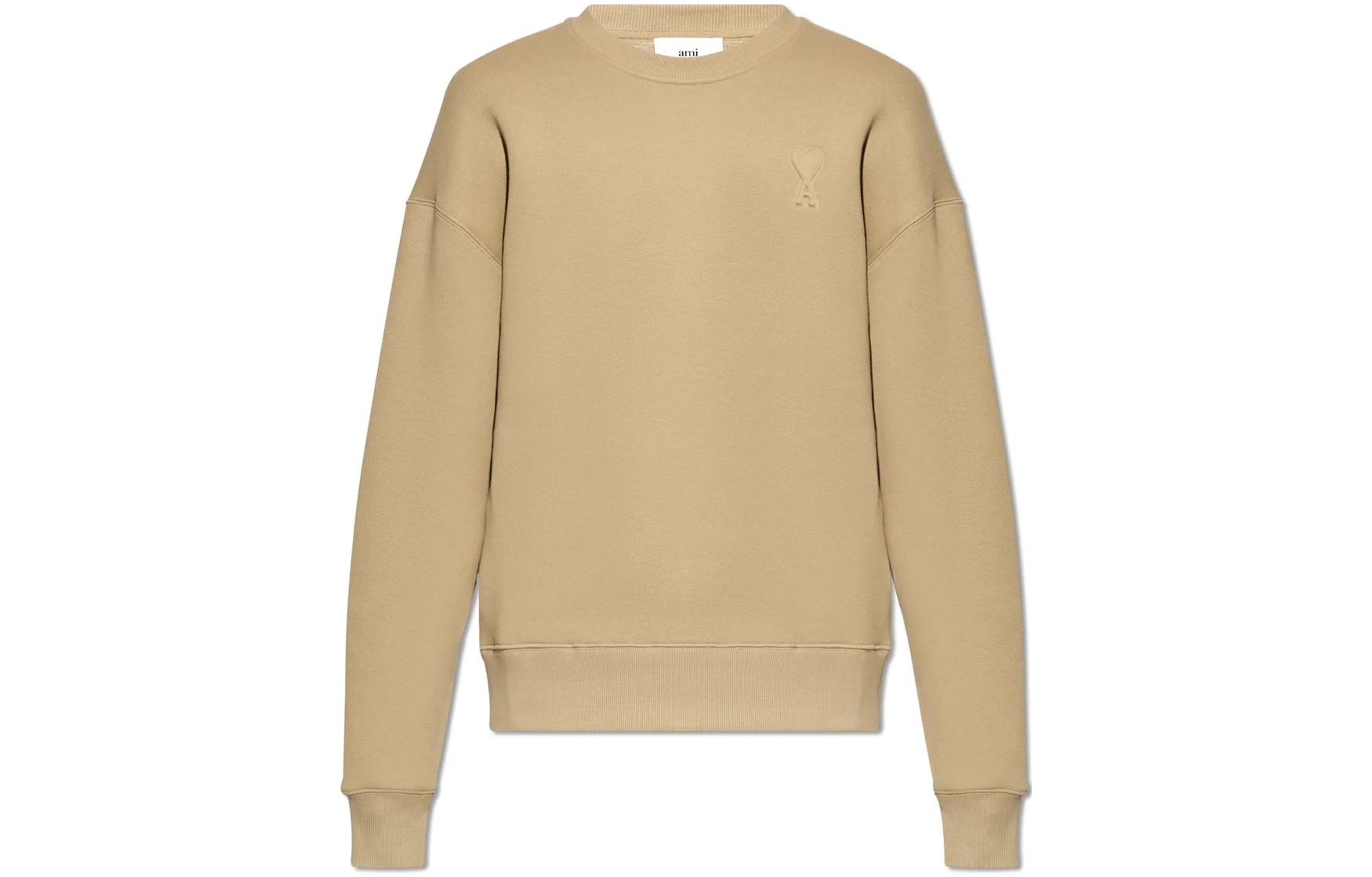 AMI PARIS  Tan Logo Patch Oversized Fit Crewneck Sweatshirt Long Sleeve USW025749-317