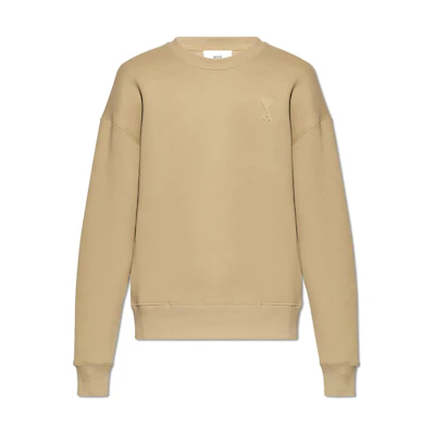 AMI PARIS Tan Logo Patch Oversized Fit Crewneck Sweatshirt Long Sleeve USW025749-317