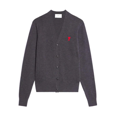 AMI PARIS V-Neck Button-Up Relaxed Fit Long Sleeve Sweater Dark Grey HKC001-001055