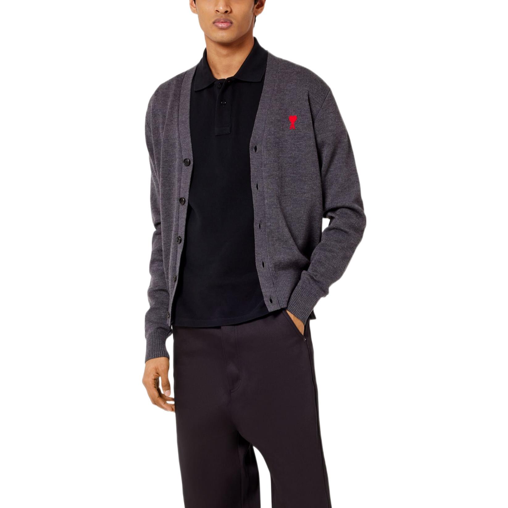 AMI PARIS  V-Neck Button-Up Relaxed Fit Long Sleeve Sweater Dark Grey HKC001-001055 圖 4