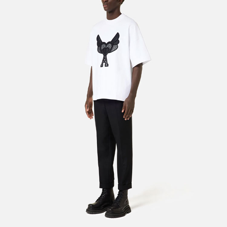 AMI PARIS  White Heart Wing Embroidered Crew Neck T-Shirt H21HJ123-79100 圖 3