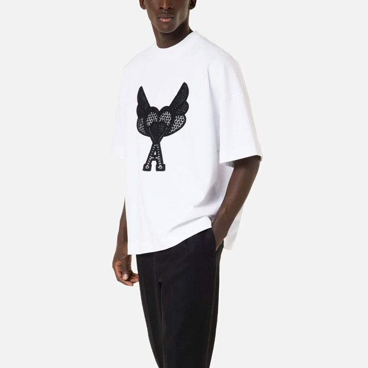 AMI PARIS  White Heart Wing Embroidered Crew Neck T-Shirt H21HJ123-79100 圖 5