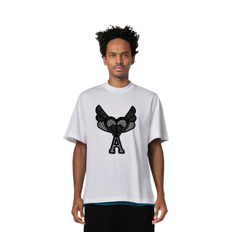 AMI PARIS  White Heart Wing Embroidered Crew Neck T-Shirt H21HJ123-79100 圖 6