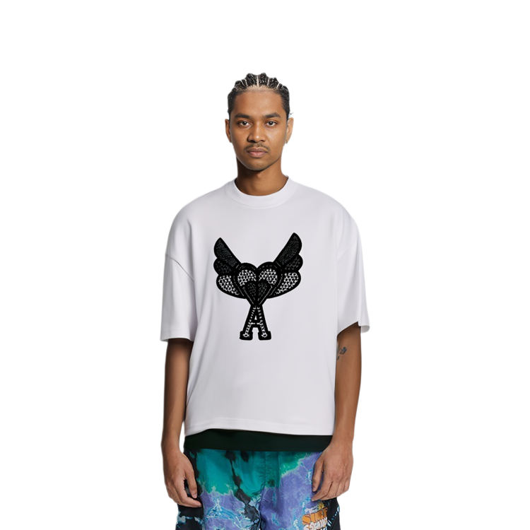 AMI PARIS  White Heart Wing Embroidered Crew Neck T-Shirt H21HJ123-79100 圖 7