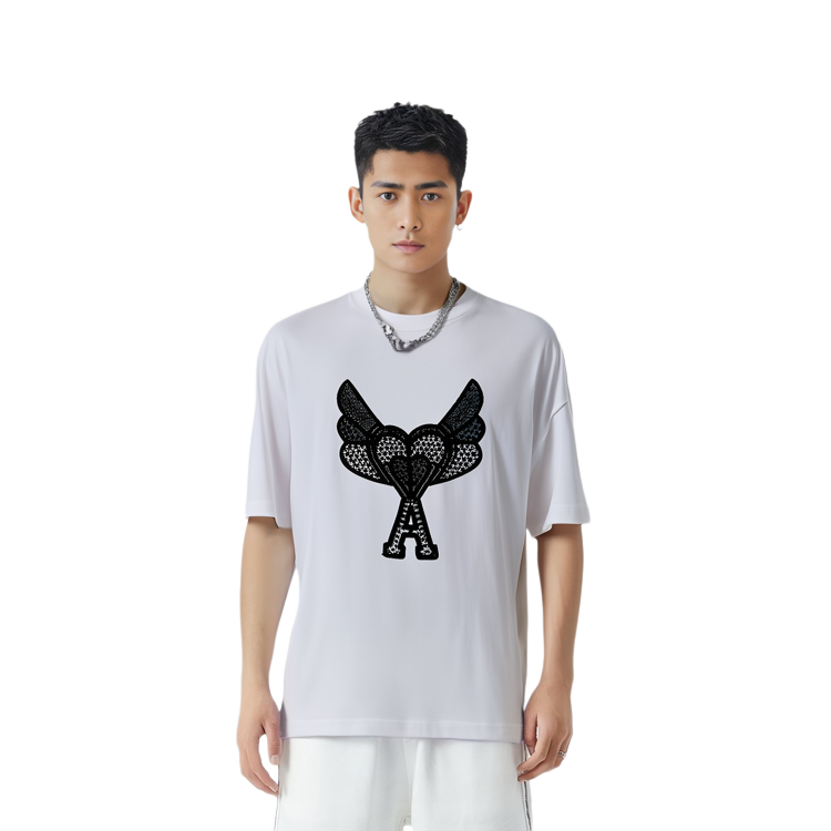 AMI PARIS  White Heart Wing Embroidered Crew Neck T-Shirt H21HJ123-79100 圖 8