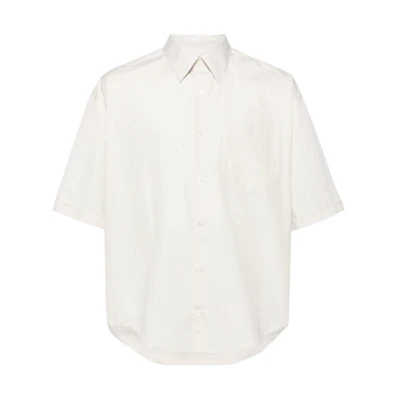 AMI PARIS White Short Sleeve Button-Down Shirt - Solid Color HSH216CO0063-193