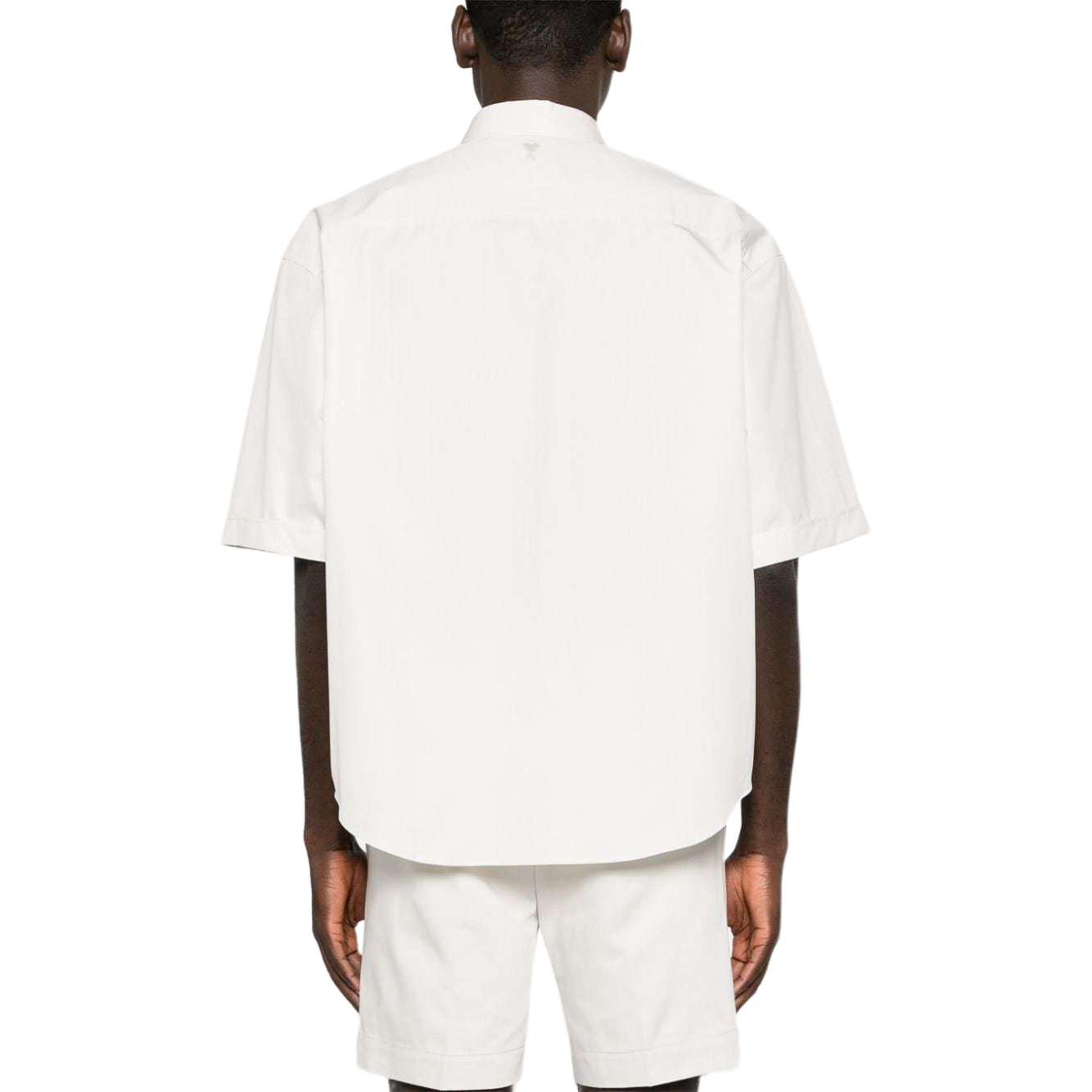 Shop AMI PARIS ホワイト 半袖 ボタンダウンシャツ - 無地 HSH216CO0063-193