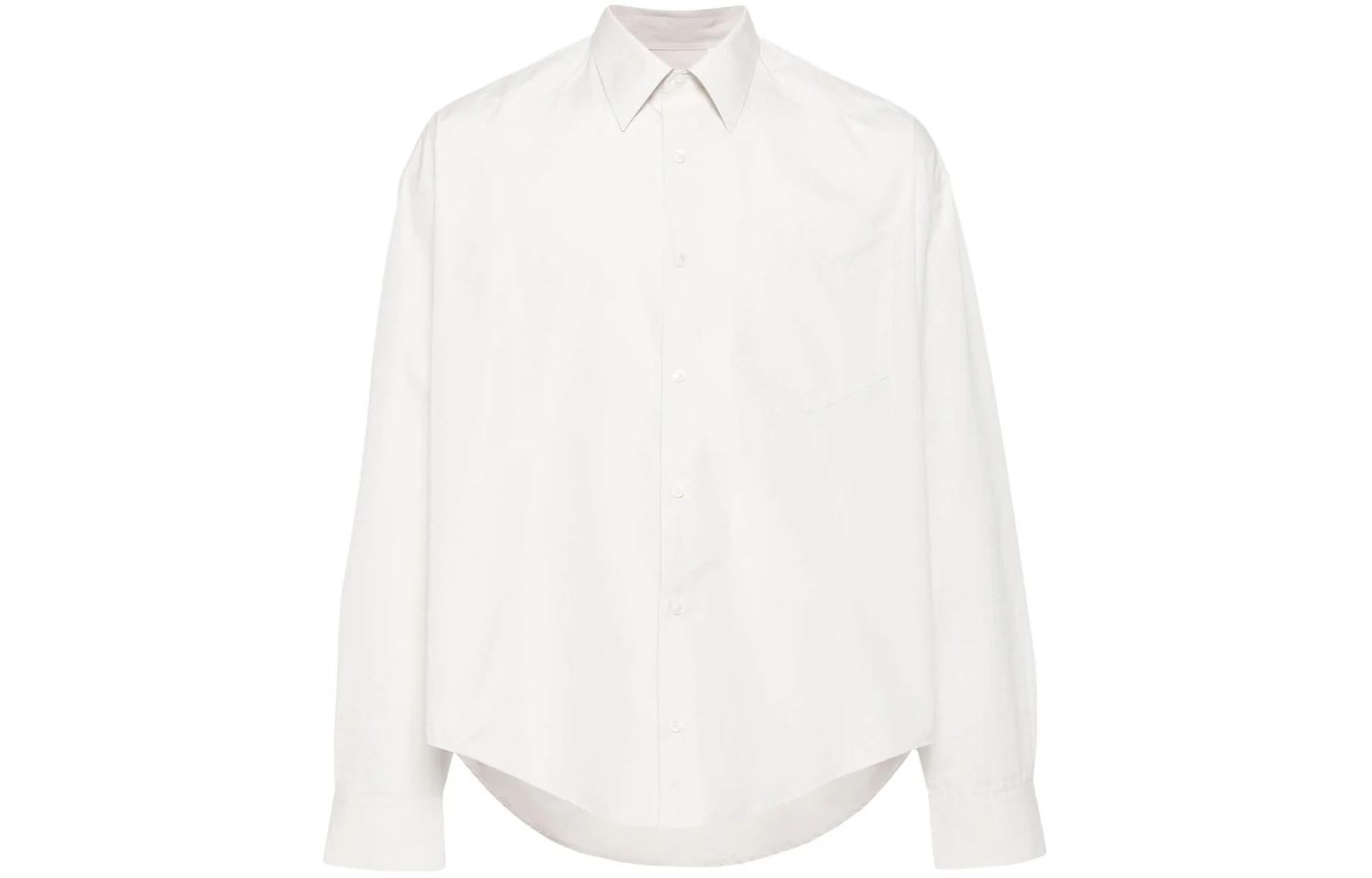 AMI Paris  White Solid Slim Fit Long Sleeve Button-Up Shirt. USH116CO0063-193