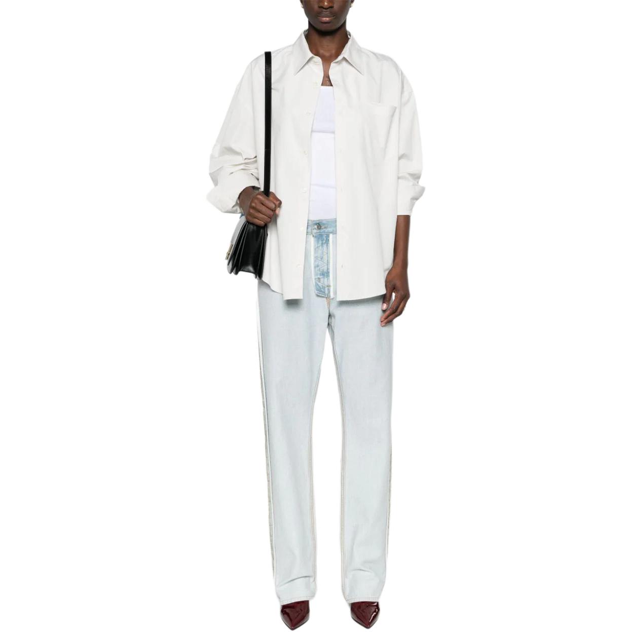 Shop アミ パリス ホワイト 無地 スリムフィット 長袖 ボタンアップシャツ USH116CO0063-193