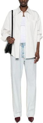 アミ パリス ホワイト 無地 スリムフィット 長袖 ボタンアップシャツ USH116CO0063-193 Shop アミ パリス ホワイト 無地 スリムフィット 長袖 ボタンアップシャツ USH116CO0063-193