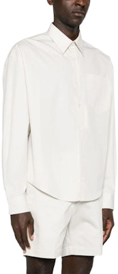 アミ パリス ホワイト 無地 スリムフィット 長袖 ボタンアップシャツ USH116CO0063-193 Details for アミ パリス ホワイト 無地 スリムフィット 長袖 ボタンアップシャツ USH116CO0063-193