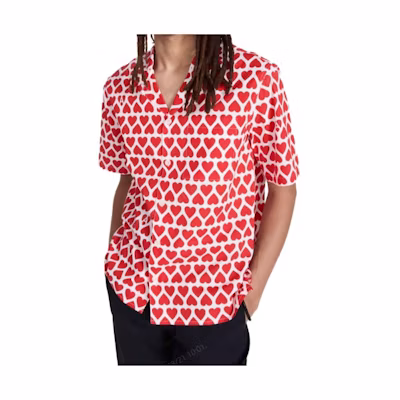 AMI PARIS All-Over Heart Print Short Sleeve Shirt HSH203CO002900674