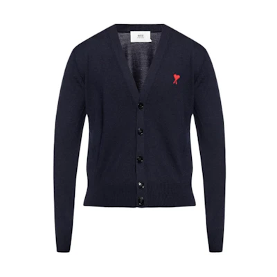 Ami Paris AMI De Coeur SS24 Merino Wool Cardigan Sweater Navy Blue HKC111KN0025-430