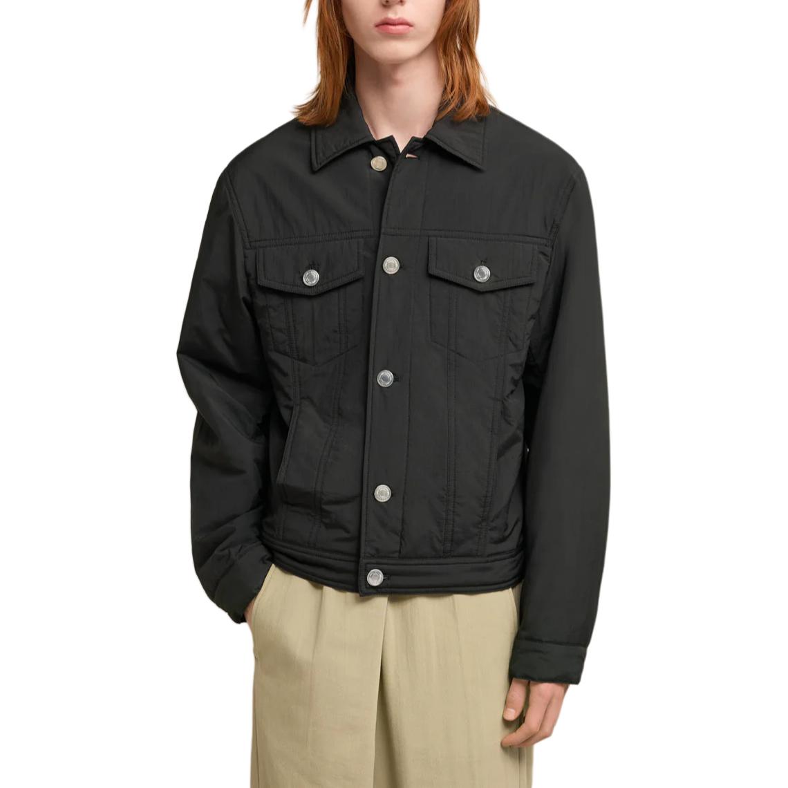 Shop Ami Paris AMIPARIS 黑色按鈕翻領外套 HJK233PA000-9001