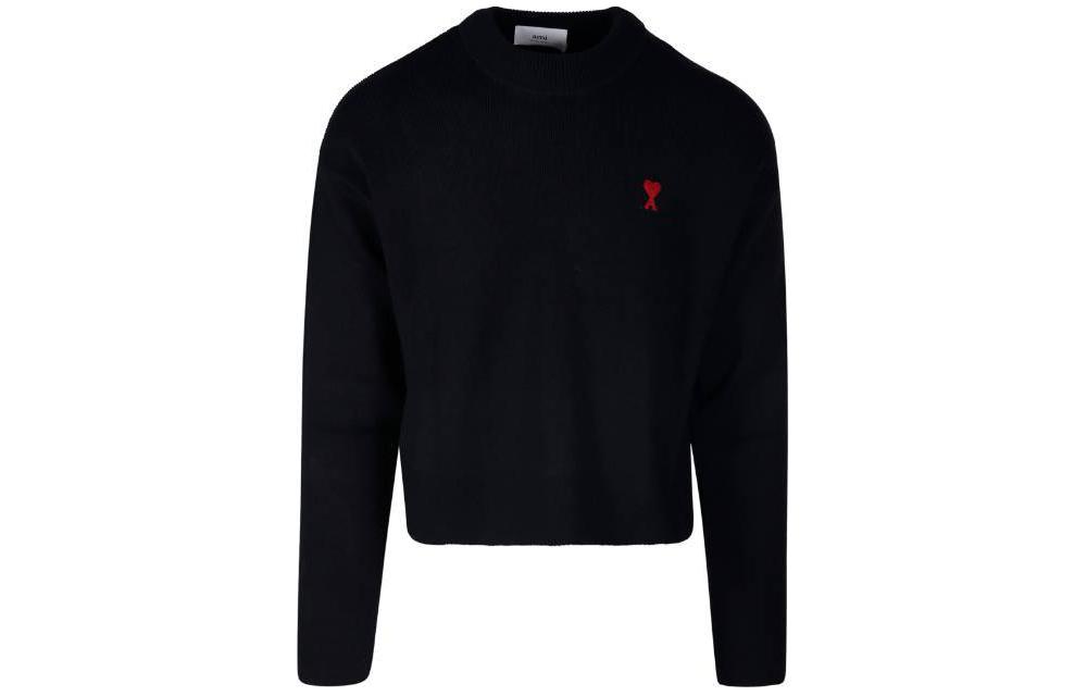 Ami Paris AMIPARIS  Black Crewneck Sweater with Logo Embroidery Long Sleeve. UKS046KN0042-001